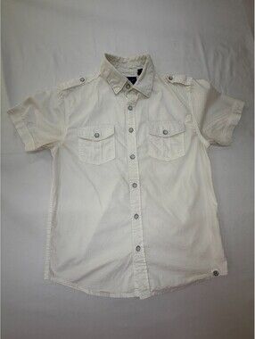 Perry Ellis Boy's Polo Shirt Collared Solid Front Pocket Size 10-12 White